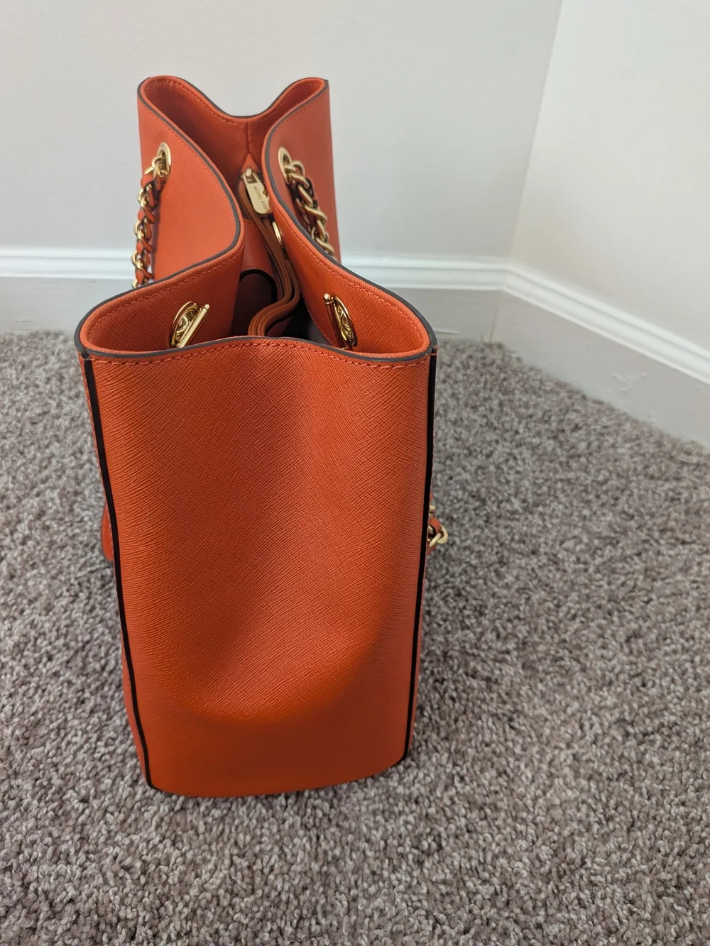 Michael Kors Orange Saffiano Leather Chain Tote